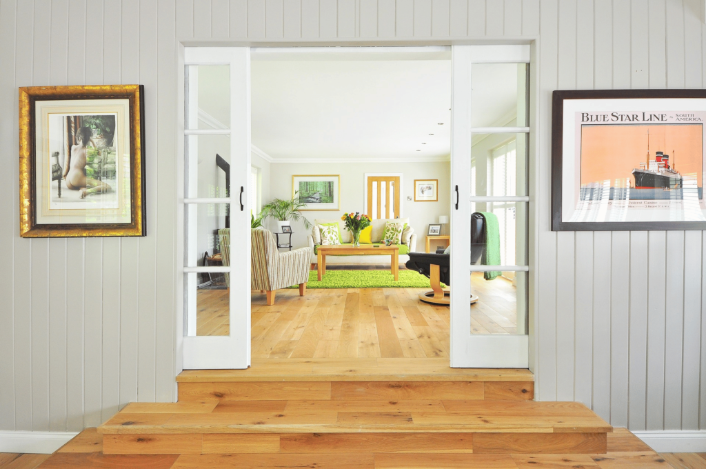 tidy room behind pocket doors