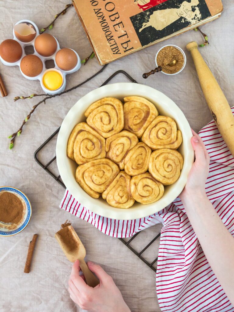 cinnamon rolls on platter